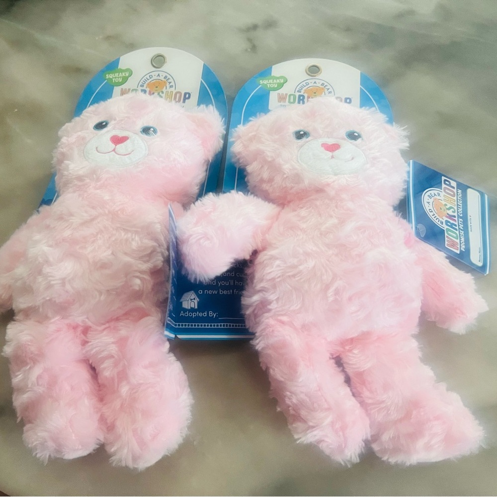 NWT 2 Build-A-Bear Squeaky Plush Dog Toy Pink Promise Bear